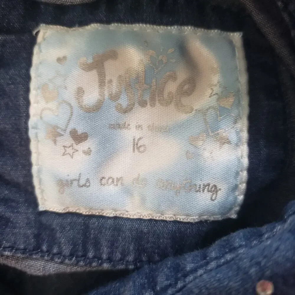 Justice Ombre Denim Shirt Rhinestone Size 16 Girls Kids Long Sleeve Button Down